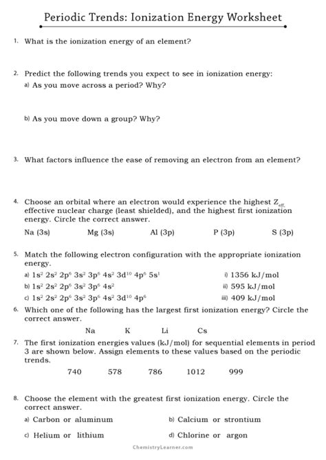 ionization energy worksheet.